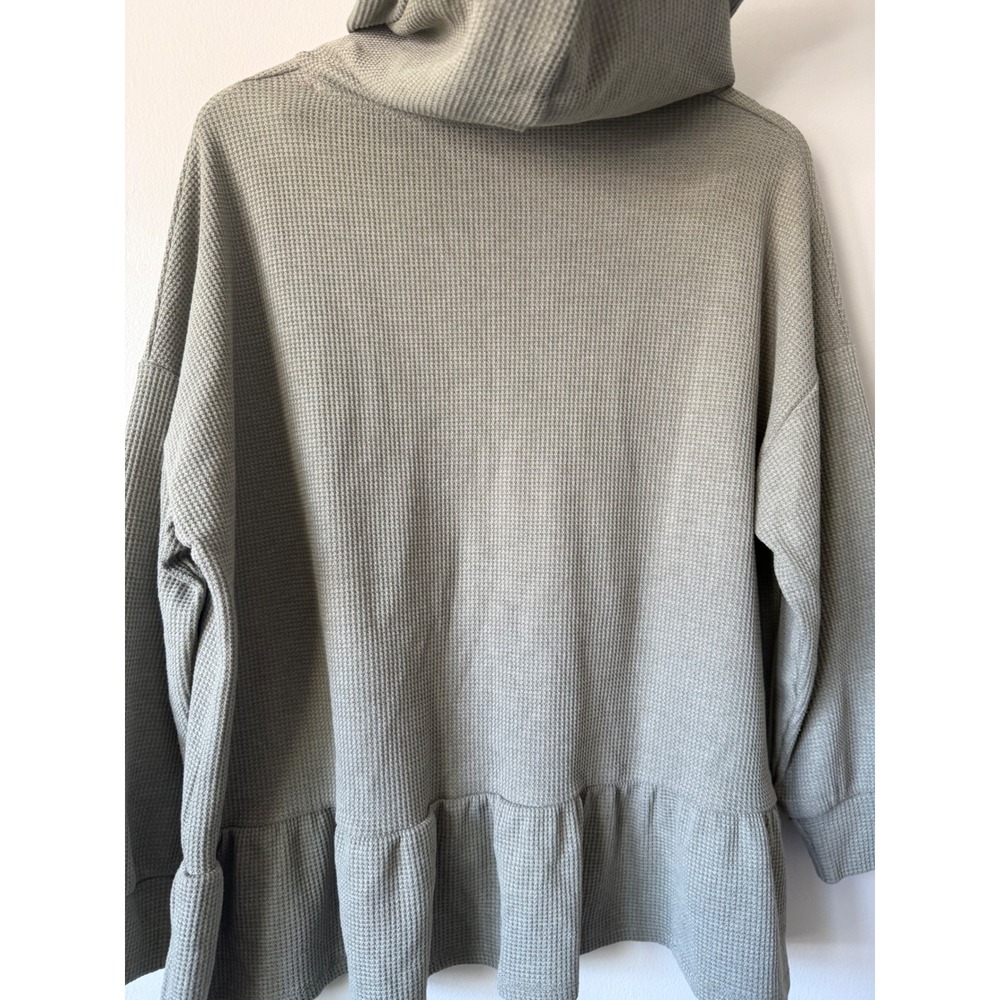 Wishlist Hoodie Large Sage Green Waffle‎ Knit Ruffle Peplum Oversized Thermal - Picture 9 of 11